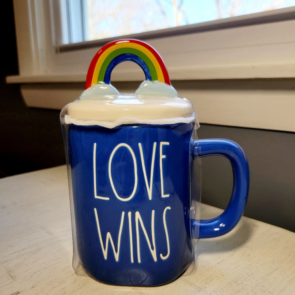 Rae Dunn LOVE WINS Rainbow 🌈 Topper Mug